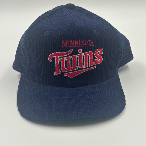 VTG 90s Minnesota Twins Corduroy Hat Adult Snapback Navy Big Logo MLB